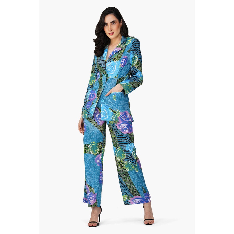 Blue Carribean Floral Printed Pant