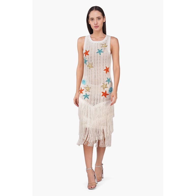 Coastel Patch Crochet Embellished Fringes Cover Up