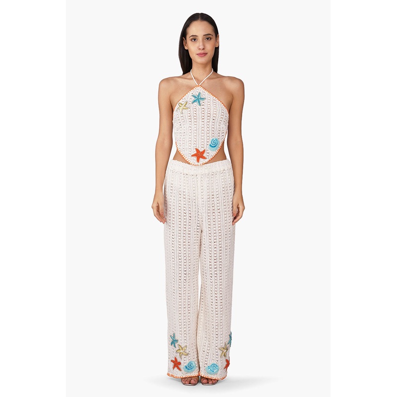 Coastel Patch Crochet Embellished Pant