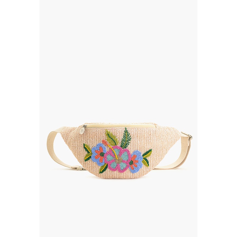 Floral Bliss Raffia Embellished Fanny Sling Bag