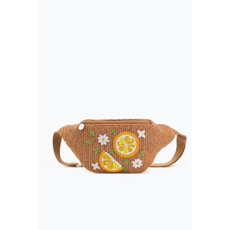 Make Lemonade Raffia Embellished Fanny Sling Bag