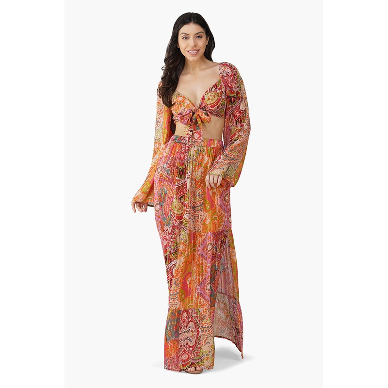Multi Palm Paisley Front Tie Top