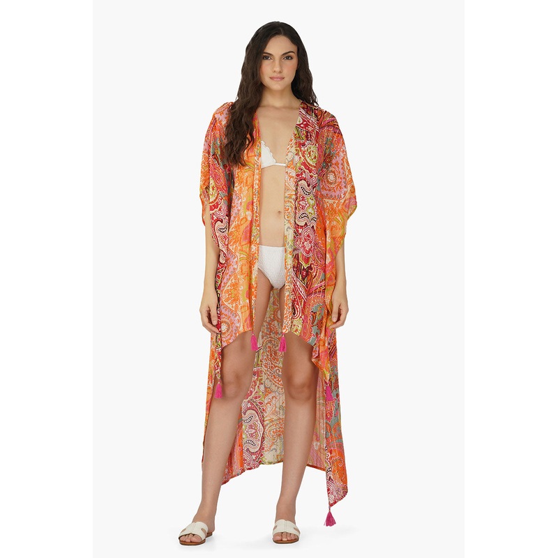 Multi Palm Paisley Stripe Cover Up