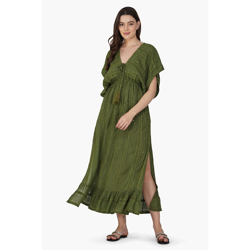 Olive Green Yarn Dyed Long Dress