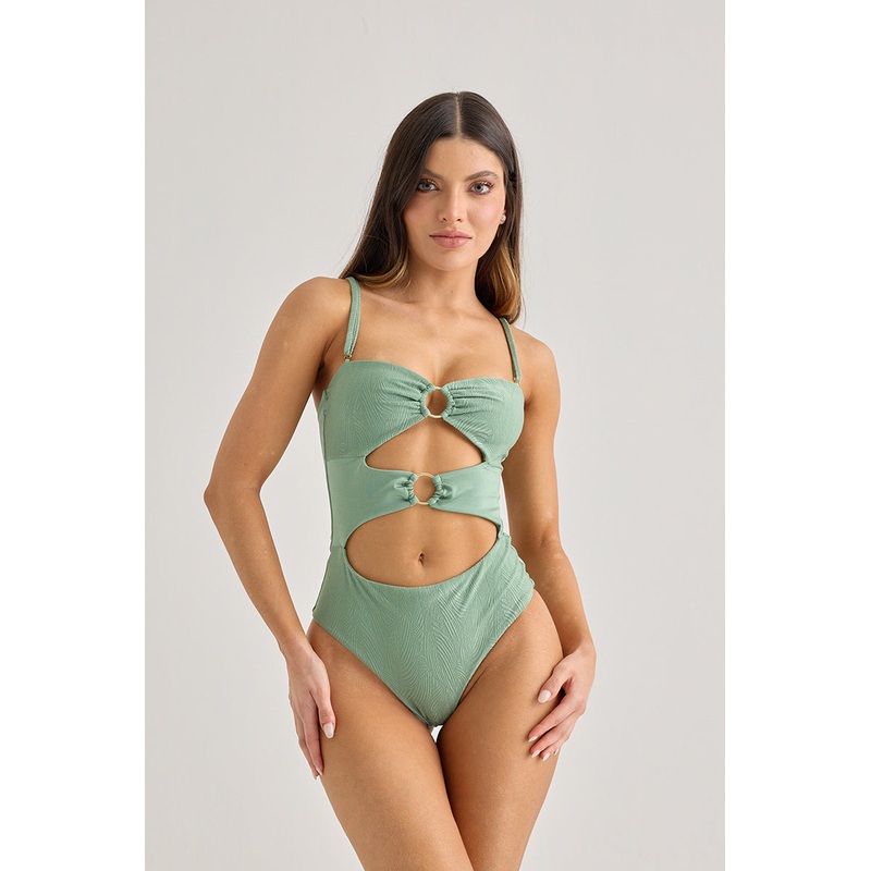 Amalfi Coast Cut-Out Ring One-Piece Swimsuit  Palm Green