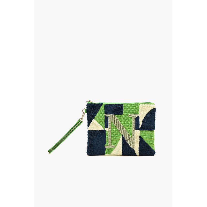 Beaded and Tufted Monogram Pouch-N Initial