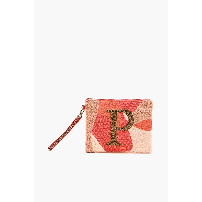 Beaded and Tufted Monogram Pouch-P Initial