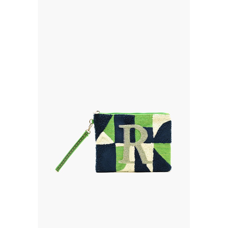 Beaded and Tufted Monogram Pouch-R Initial
