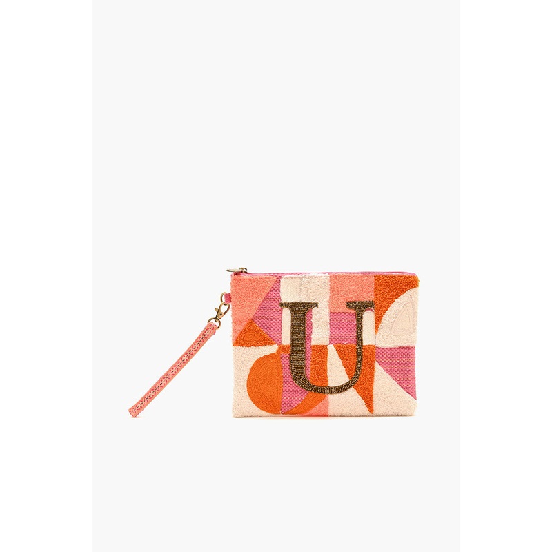 Beaded and Tufted Monogram Pouch-U Initial