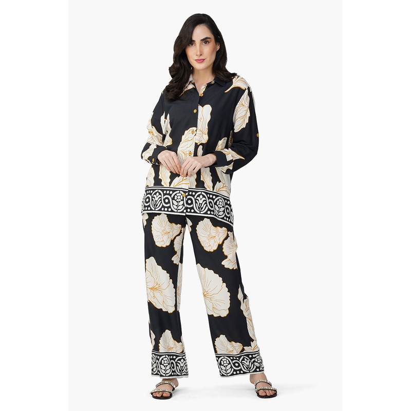 Black And White Floral Daze Printed Shirt