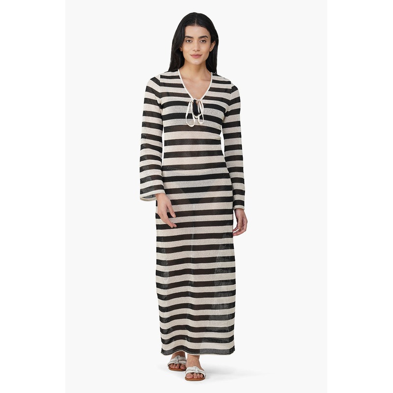 Charcoal Stripe Crochet Long Dress