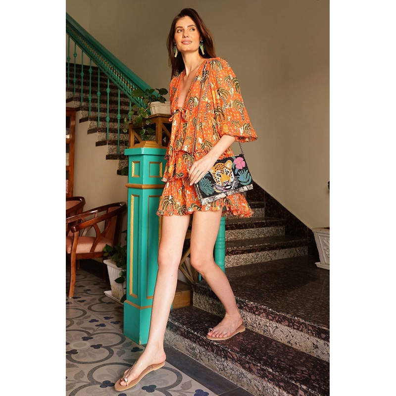 Coral Farm Lurex Printed Knot Short Dress