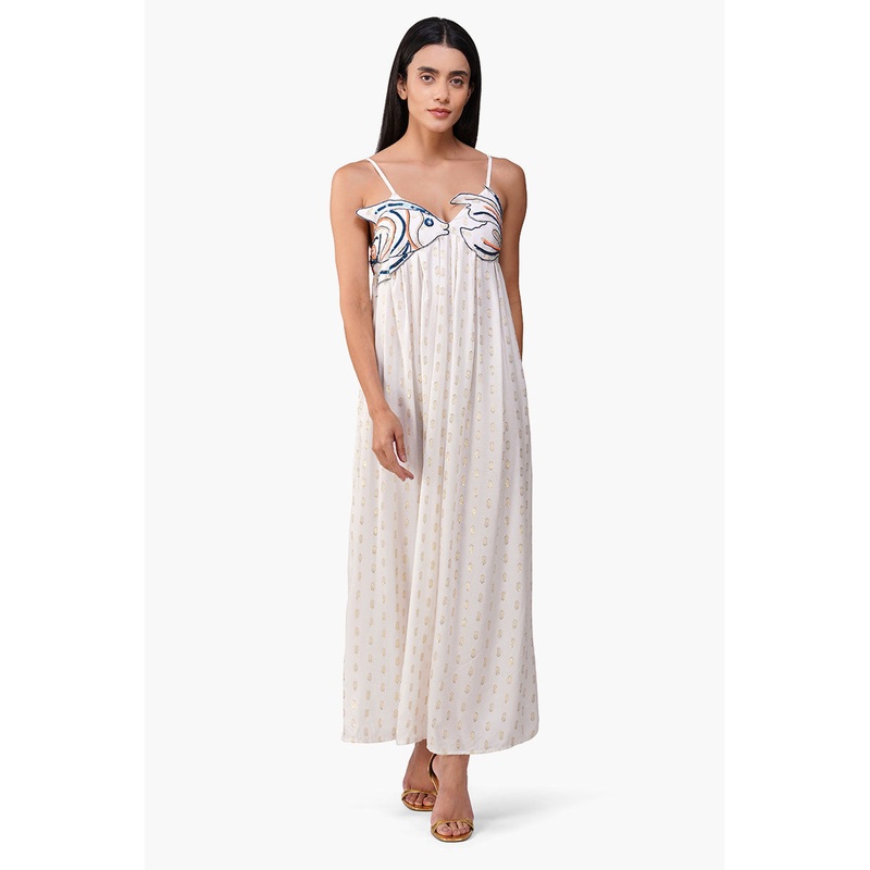 Embellished White Ariel Flared Maxi Dress