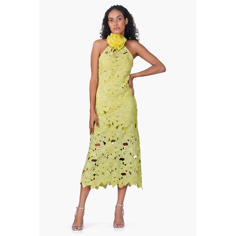 Fall For Neon Crosage Floral Halter Dress