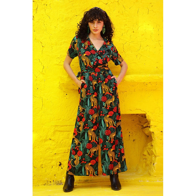 Jaguar Paradise Black Animal Print Jumpsuit