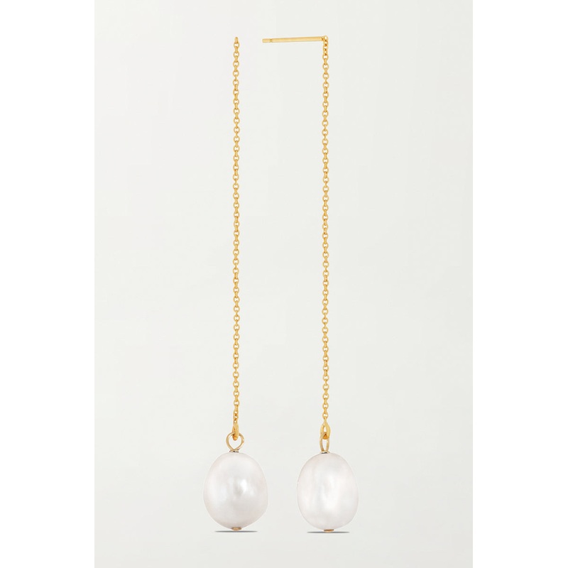 La Perla Threader Earrings in White - Pair