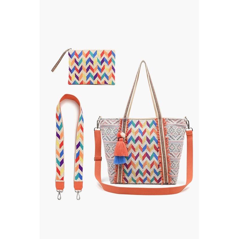 Medium Tote with Bag Strap & Pouch Aztec Chevron