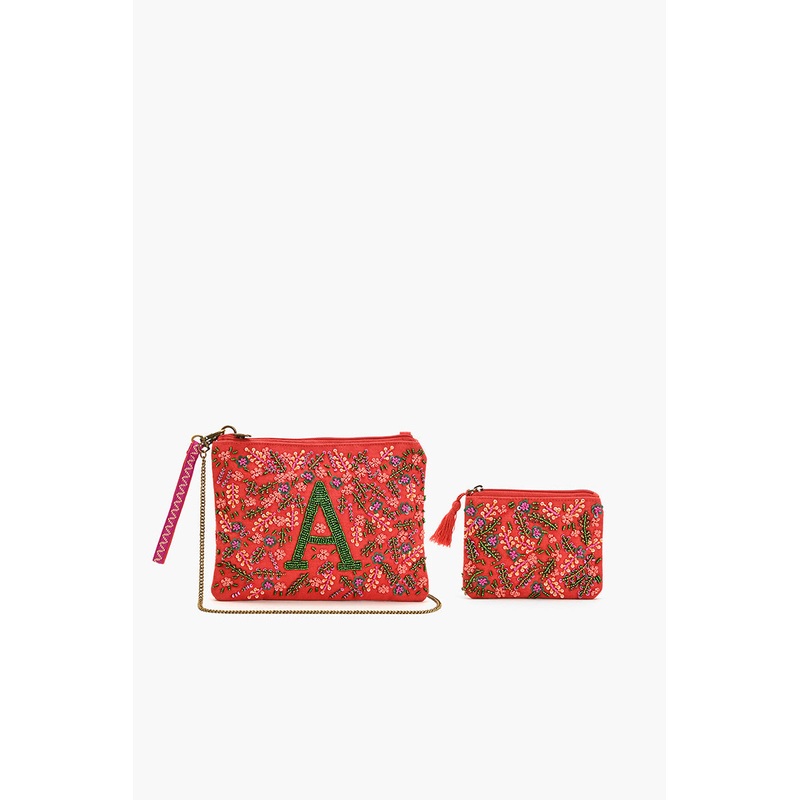 Personalized Initial Embellished Pouch with Coin Bag