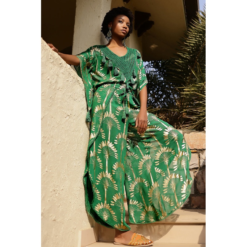 Pine Green Palm Tassel Blouse