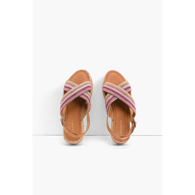 Pink Stripes Beaded Flatform Sandals