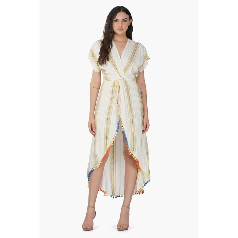 Roman Stripe Wrap Cover up Dress