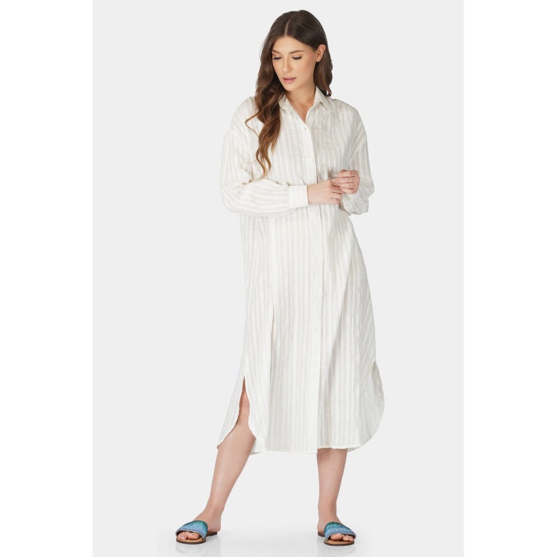 Star White Lurex Dobby Shirt Dress