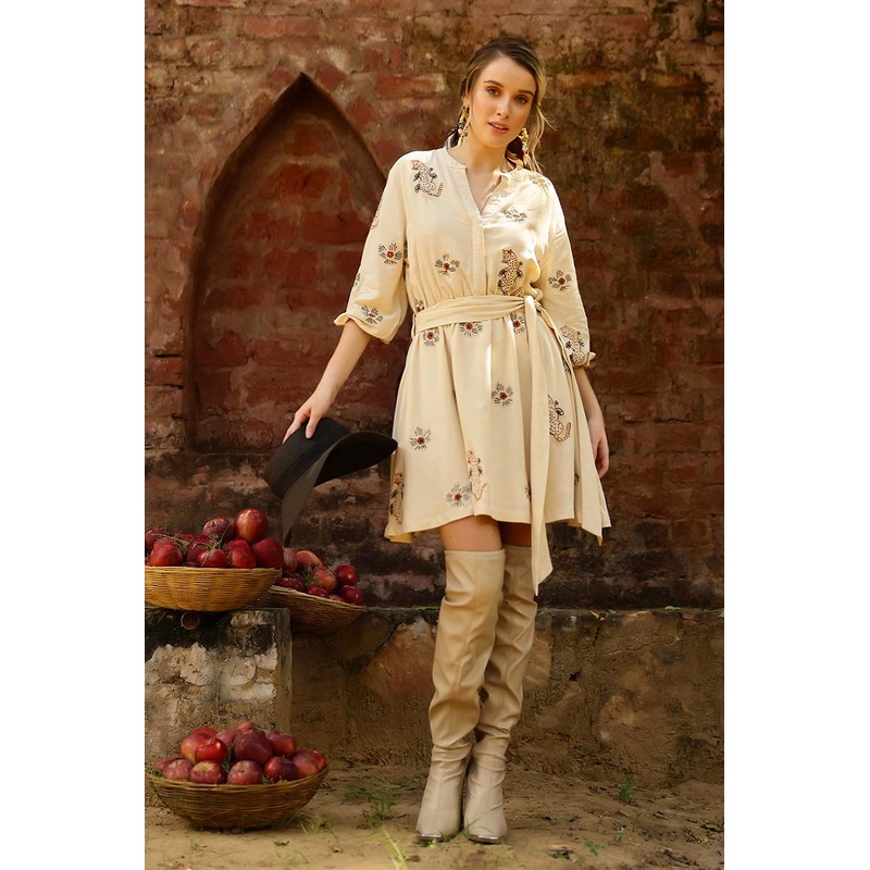 Tiger Bone Floret Embroidered Short Dress