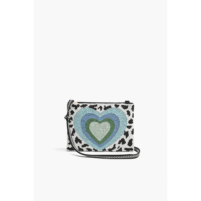 Blue Heart Top Zip Clutch