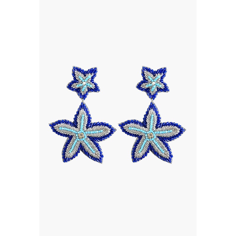 Blue Starfish Beaded Drop Earrings