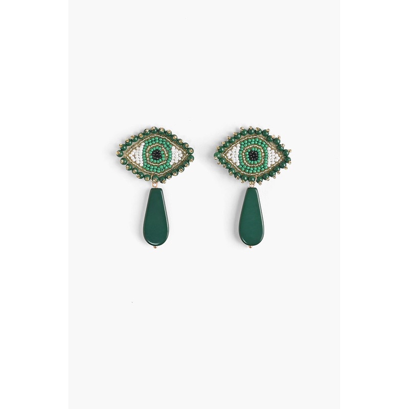 Emerald Evil Eye Beaded Earrings