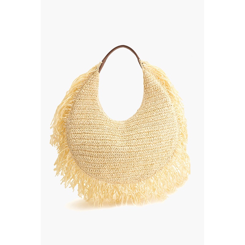 Raffia Fringe Crescent Bag