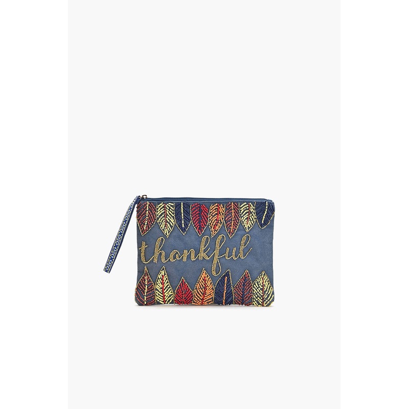 Thankful Embellished Wristlet Clutch